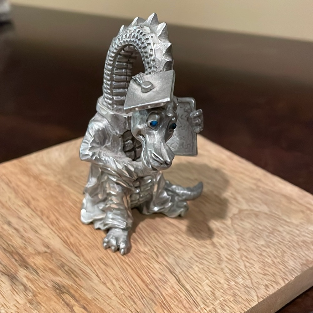 Vintage Pewter Graduation Dragon With Gems